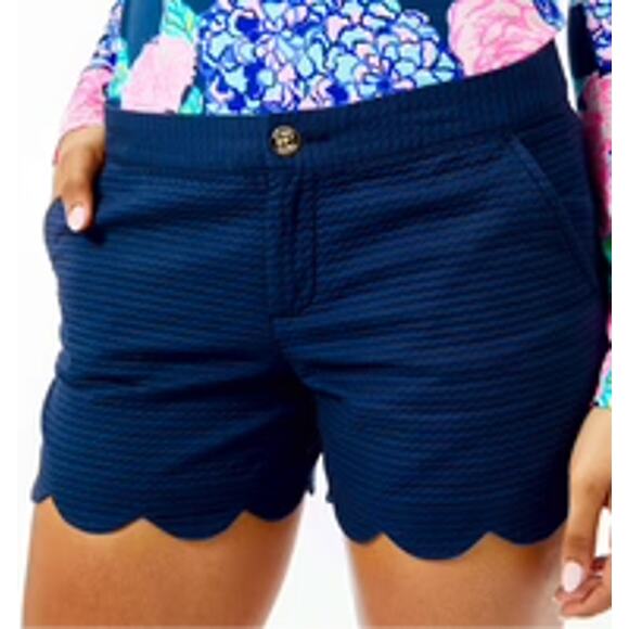 Lilly Pulitzer The Buttercup Short 5" 100% Cotton Scalloped Wave Jacquard Blue 0 - Picture 1 of 6